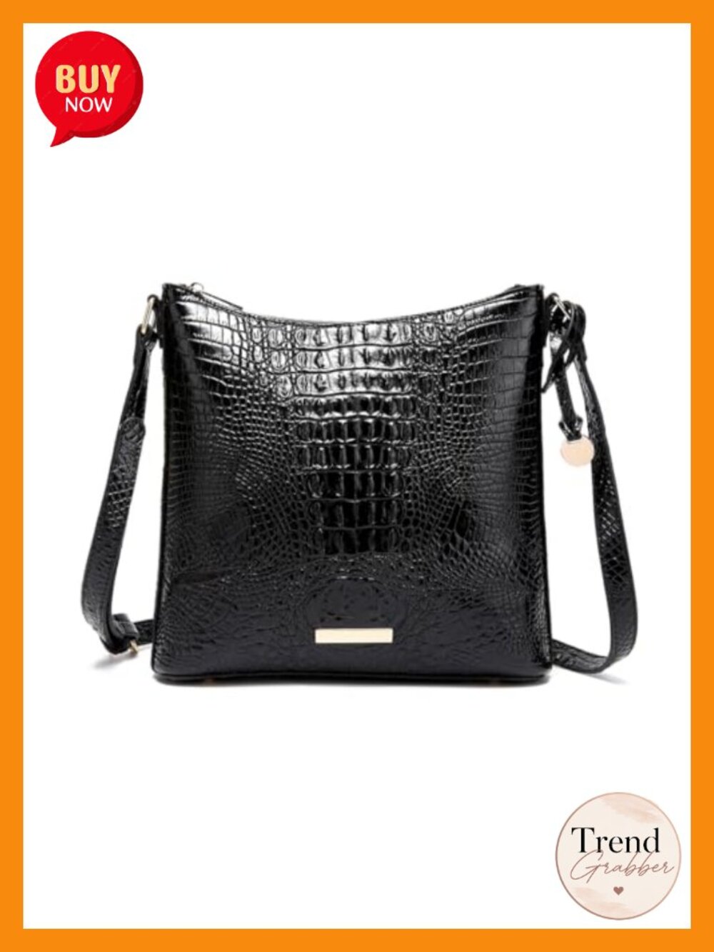 Shoulder Crocodile Flat Handbag for Women Embossed Pattern Leather Crossbody
